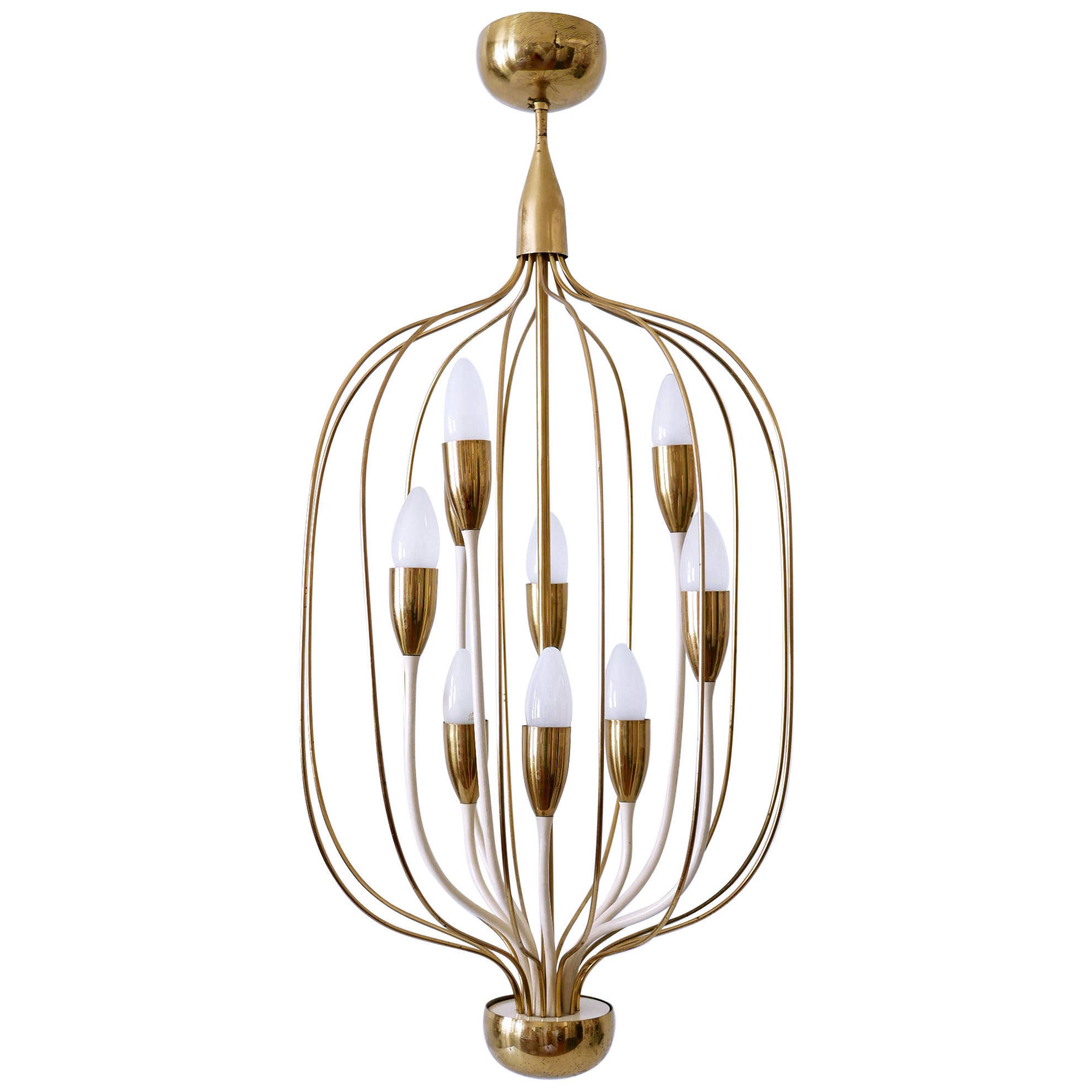 Exceptional Mid-Century Modern Nine-Flamed Chandelier or Pendant Lamp 1950s For Sale