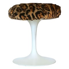 Eero Saarinen "Tulip" White Stool for Knoll W/ Leopard Print Seat