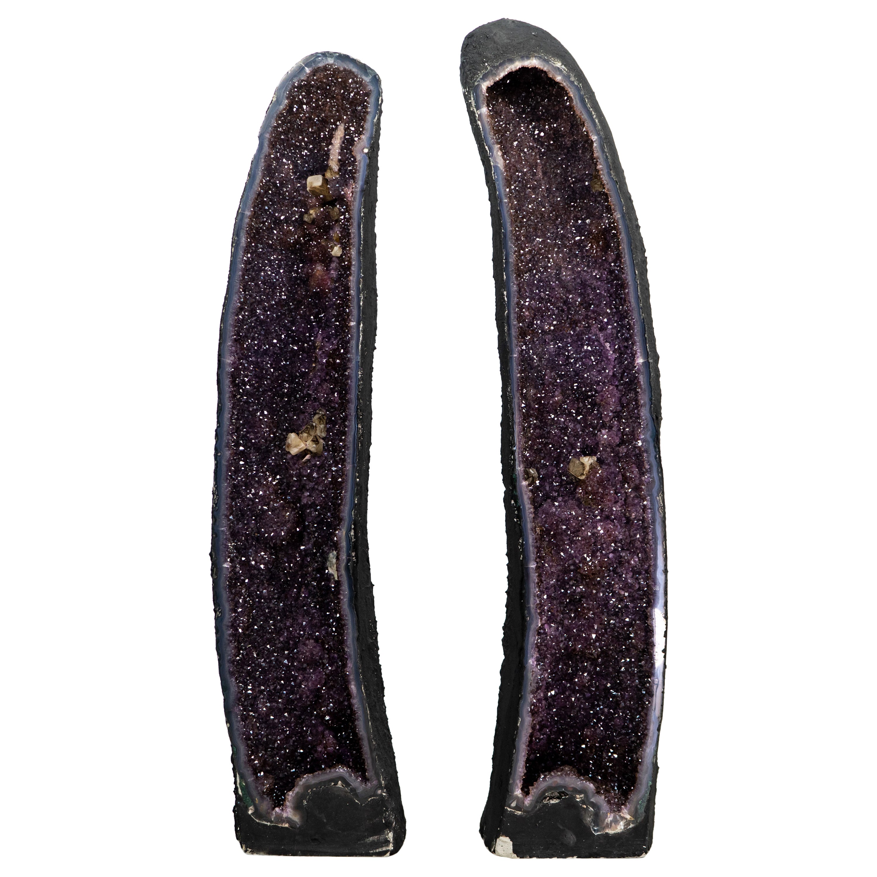 Pair of Tall Shiny Amethyst Cathedral Geodes