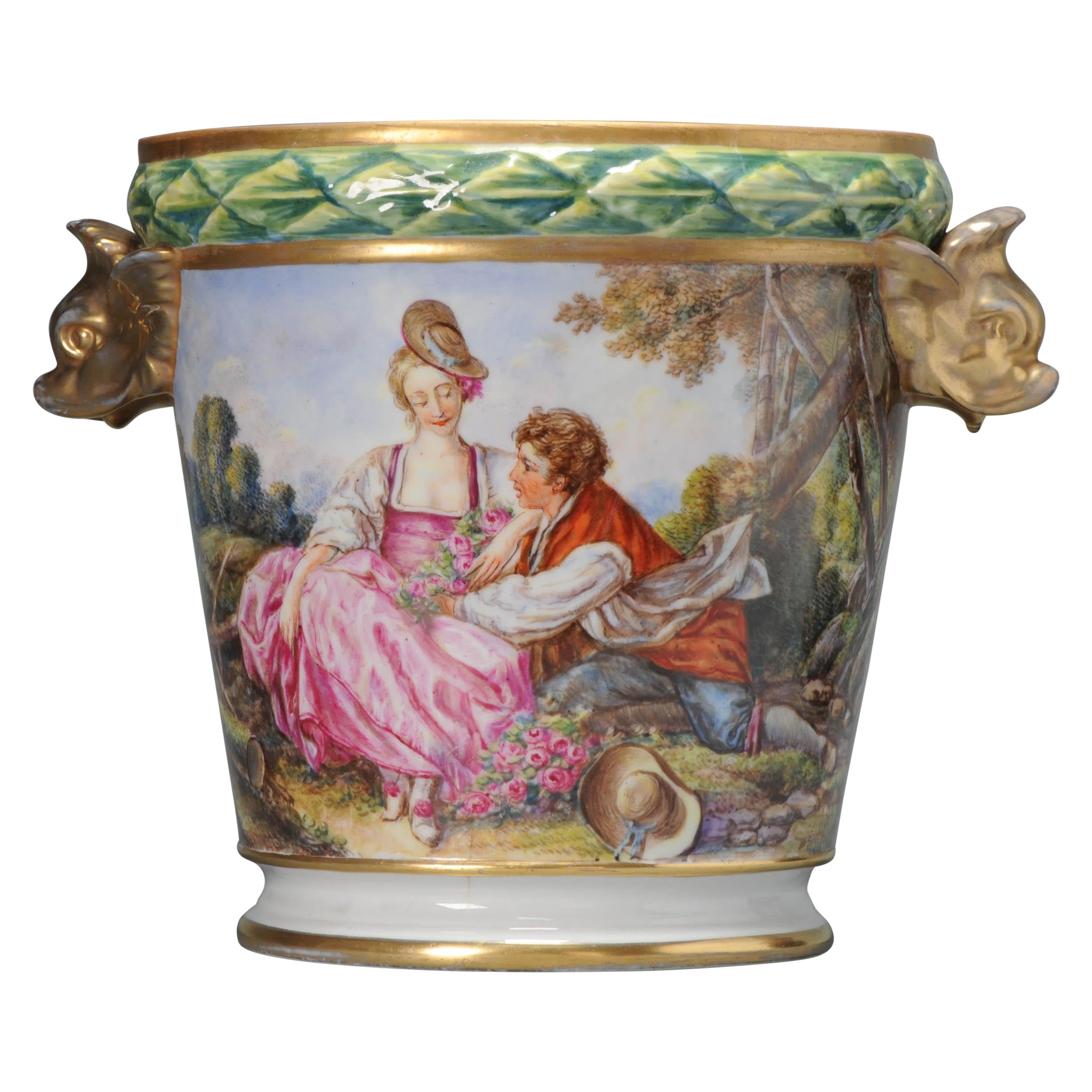 Antique 19th Century Paris France Porcelain Cache Pot Jardiniere Sevres Style