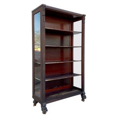 19th Century Carved Lion Mask Paws Bookcase Display Cabinet on Castors