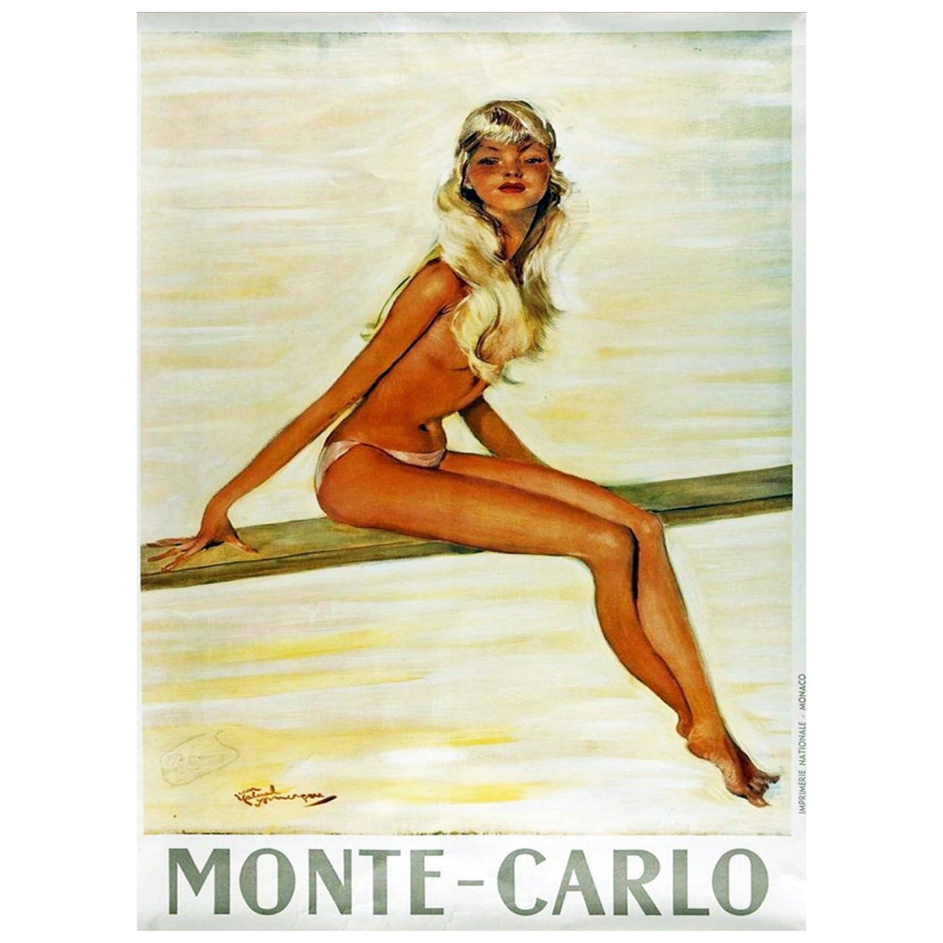 Affiche vintage d'origine de Monte-Carlo, 1950