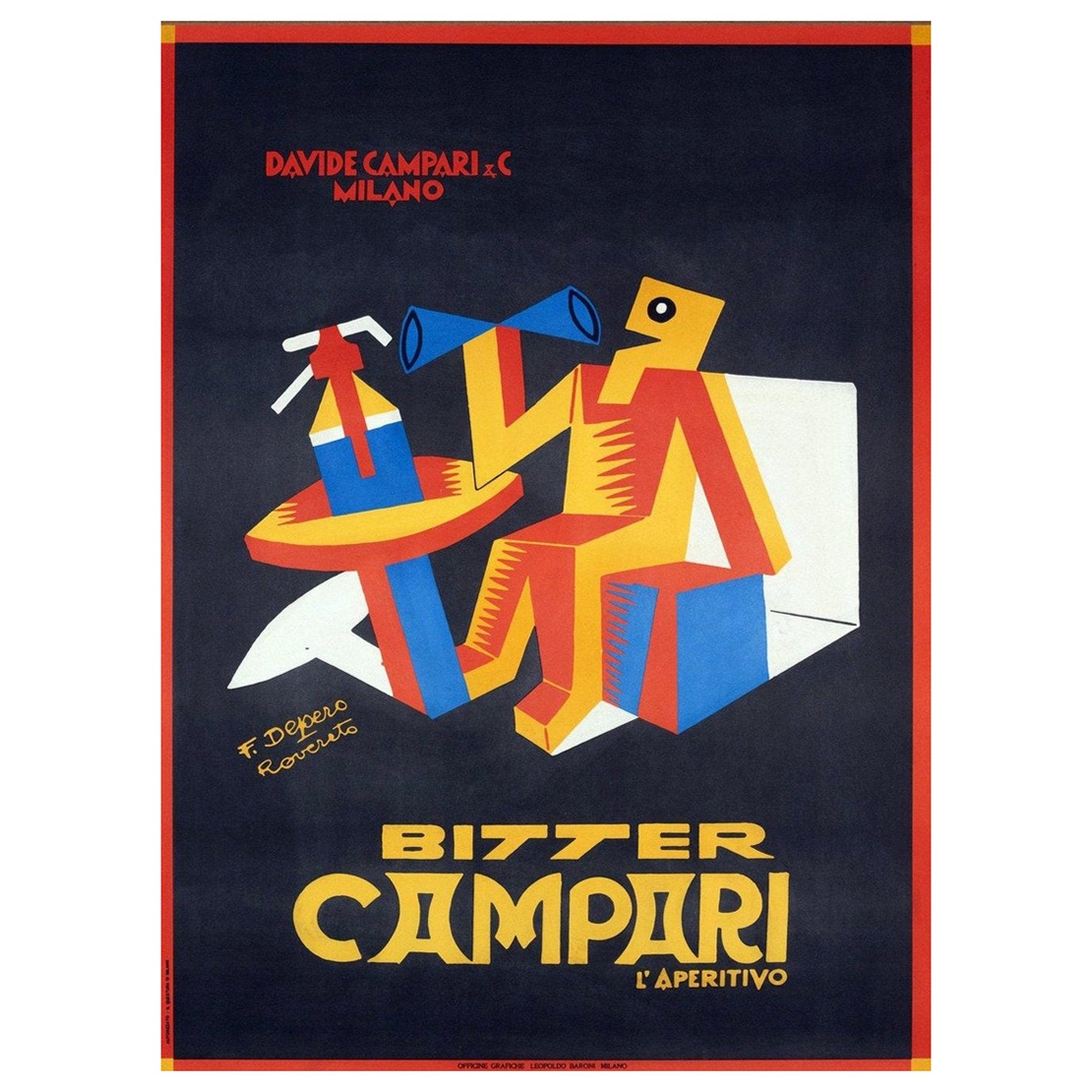 Affiche vintage d'origine Campari, Fortunato Depero, 1955