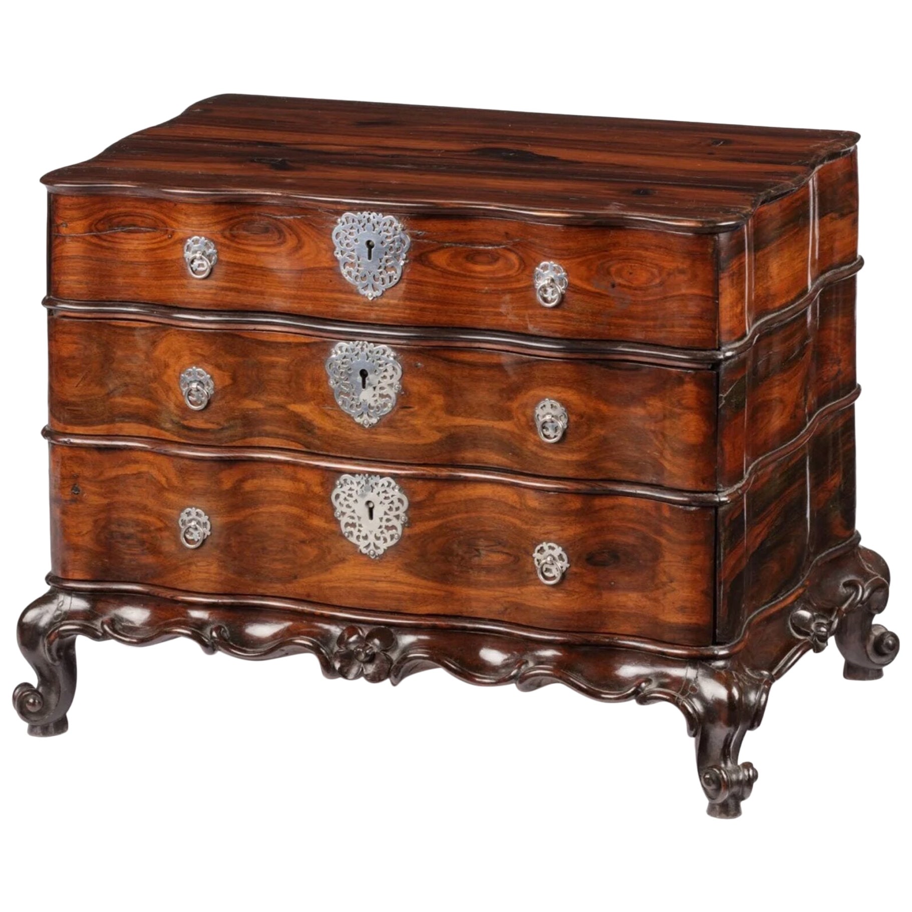 A Dutch-colonial Sri Lankan coromandel wood miniature chest of drawers For Sale