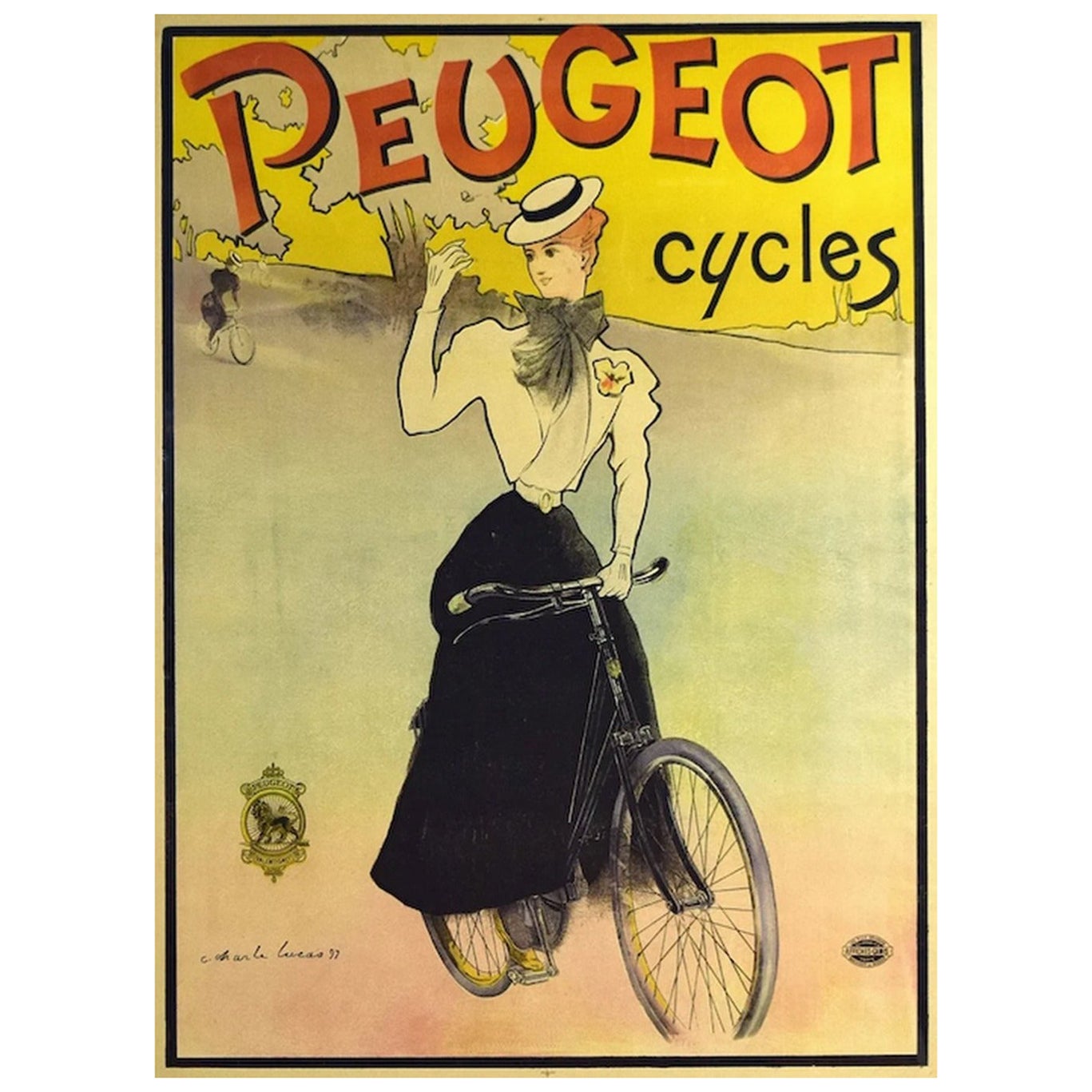 Peugeot Cycles 1898 - Affiche originale vintage de Lucas en vente