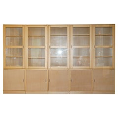 Vintage Five Large Glazed Door Library Bookcases Cupboard Base Height Adjustable Shelves