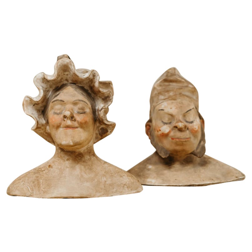 Pair of Quirky Plaster Figures, Signed E. Siegl