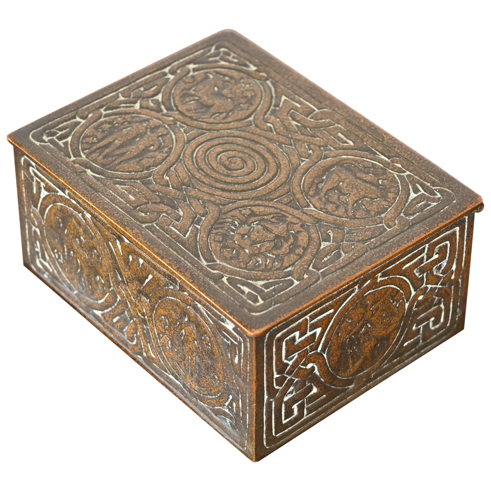 Tiffany Studios New York 'Zodiac' Bronze Box, circa 1910 For Sale