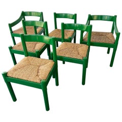 Set of X6 Glossy Green Carimate Chairs by Vico Magistretti for Habitat