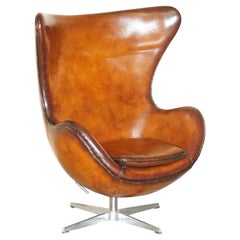 Vintage Fully Restored Fritz Hansen Style Egg Chair in Whisky Brown Leather