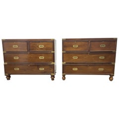 Antique Pair of 19th Century English Mahogany Campaign Chests