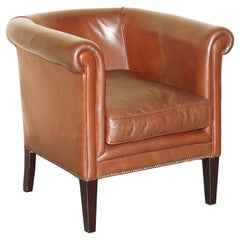 Vintage Lovely Brown Leather Laura Ashley Tub Club Armchair Excellent Proportions