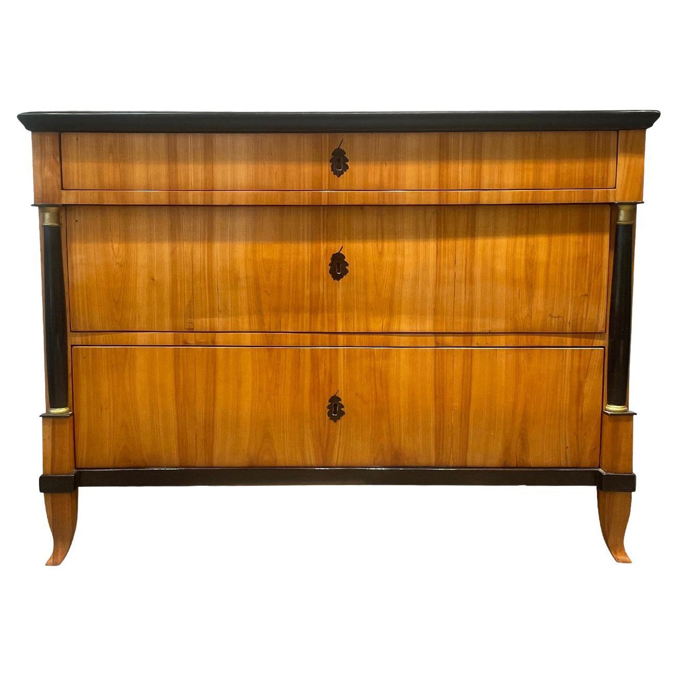 19th Century German Biedermeier Antique Veneered Cherrywood Chest of Drawers