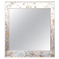 Fine La Barge Chinoiserie Reverse Painted Beveled Mirror