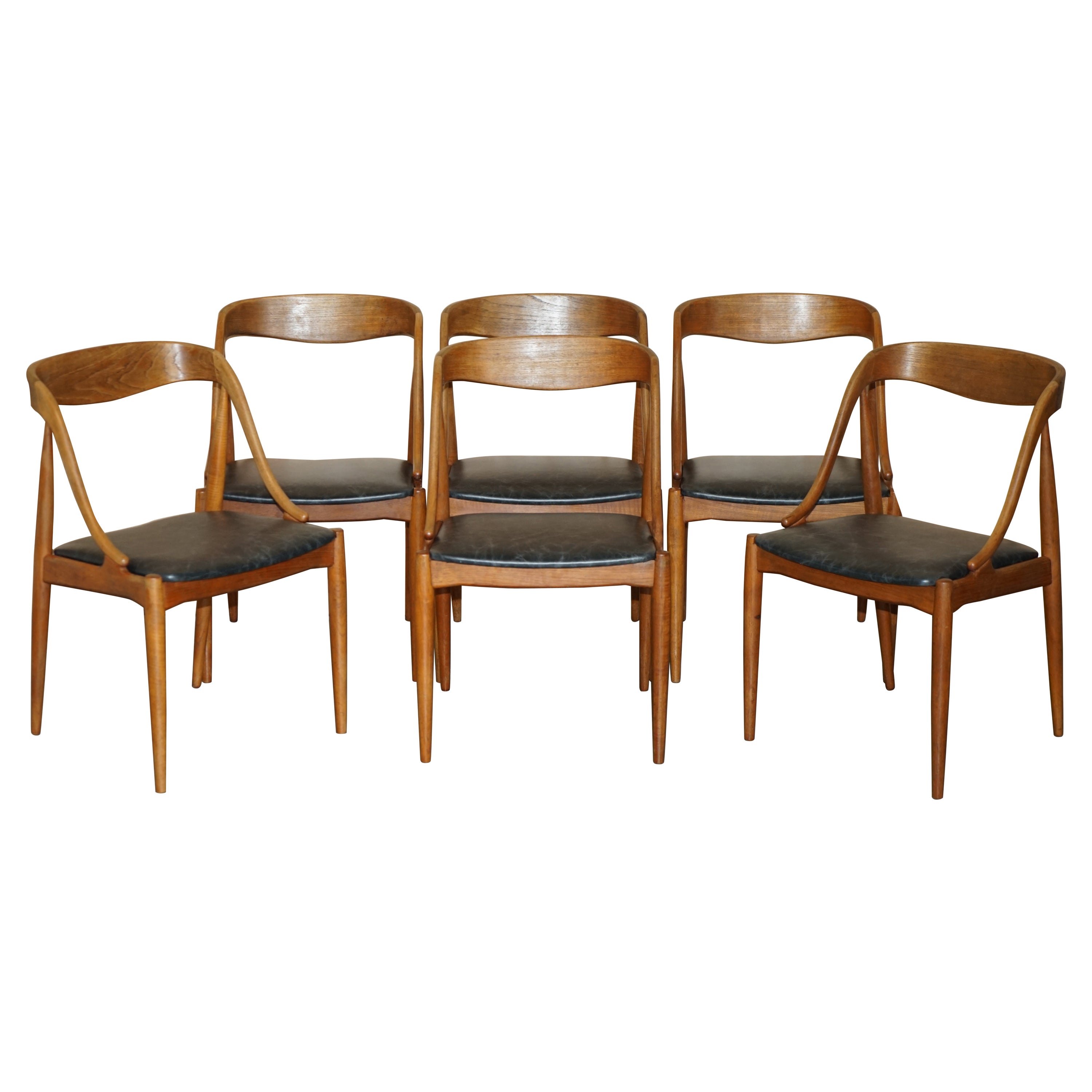 Six Fully Restored Johannes Andersen Model 16 Uldum Dining Chairs Black Leather