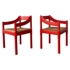 Pair of Red Carimate Carver Chairs by Vico Magistretti for Habitat