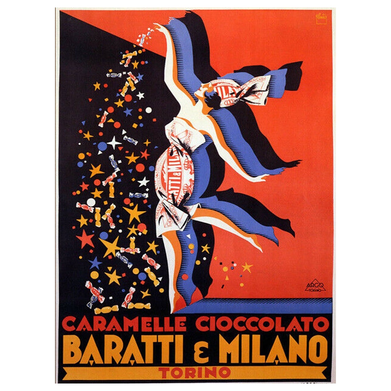 Affiche vintage d'origine Baratti e Milano Torino, 1950 en vente