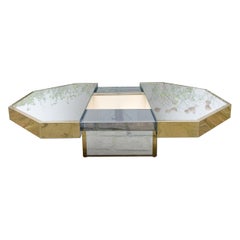 Octagonal Coffee Table in Brass and Mirror, 1970 Attributed to Gabriella Crespi