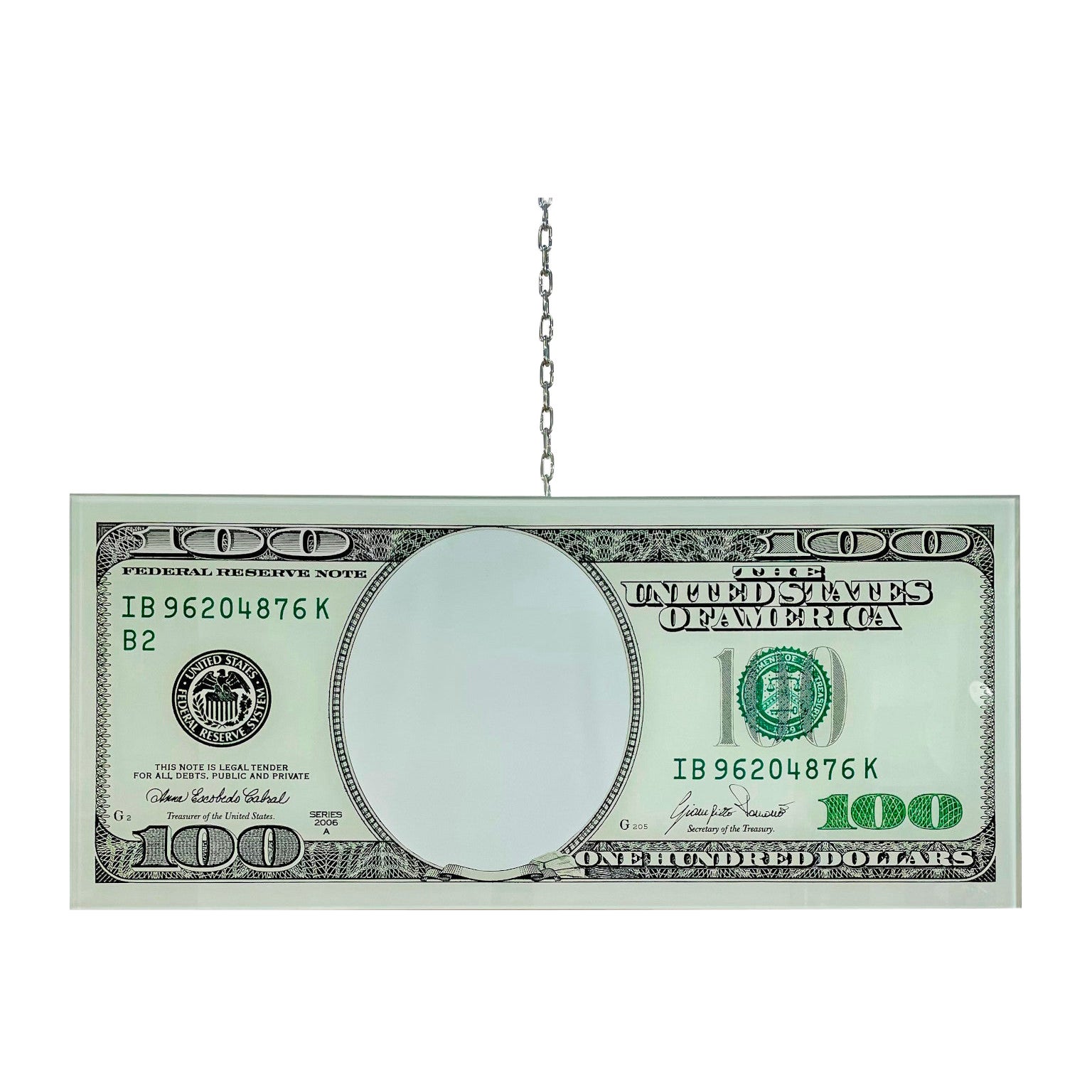 President, Contemporary Wall Mirror with Printed 100$ Note, Limited Edition