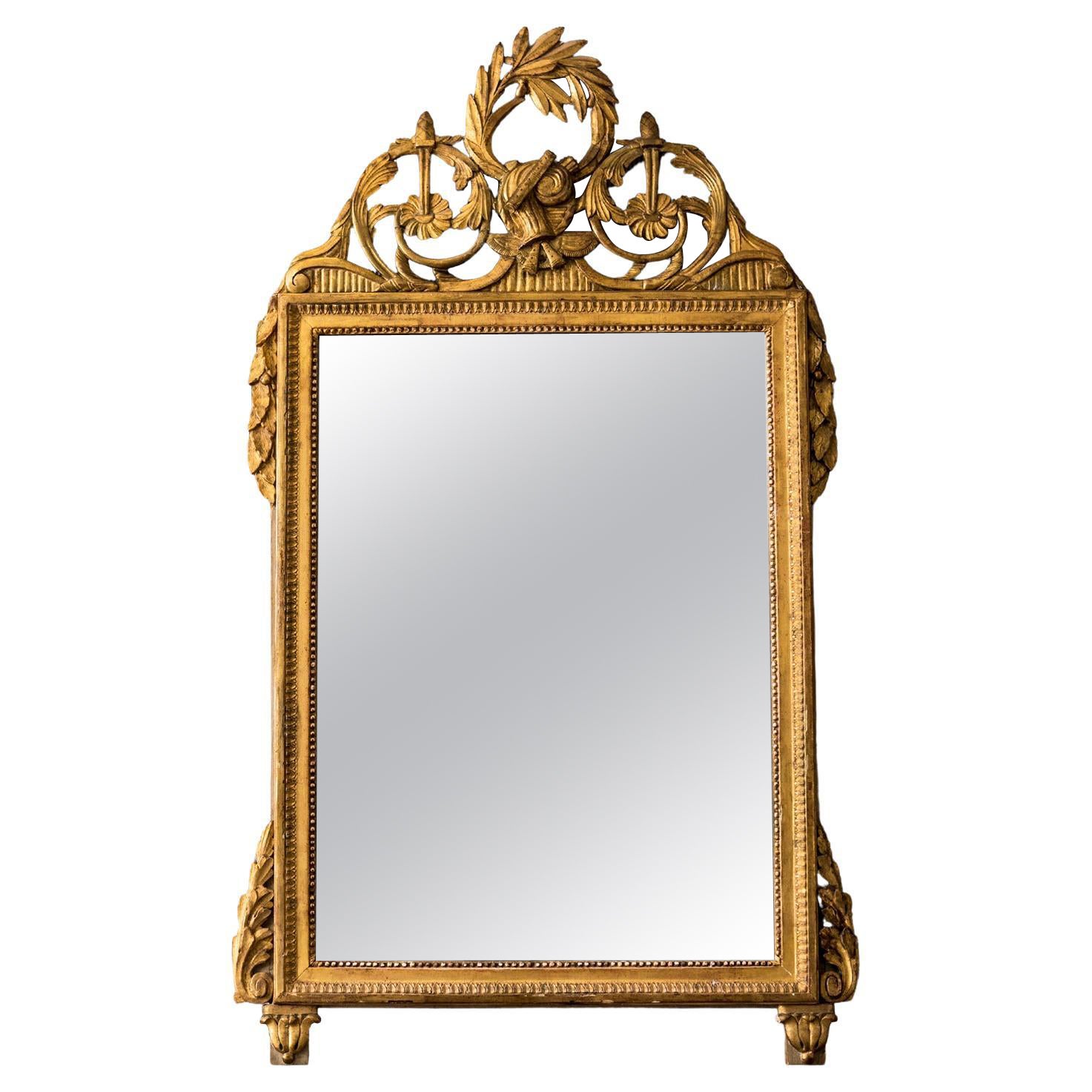 18th Century French Antique Gilded Wall Glass Mirror For Sale