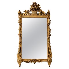 18th Century Gold French Gilded Wall Glass Mirror, Antique Wall Décor