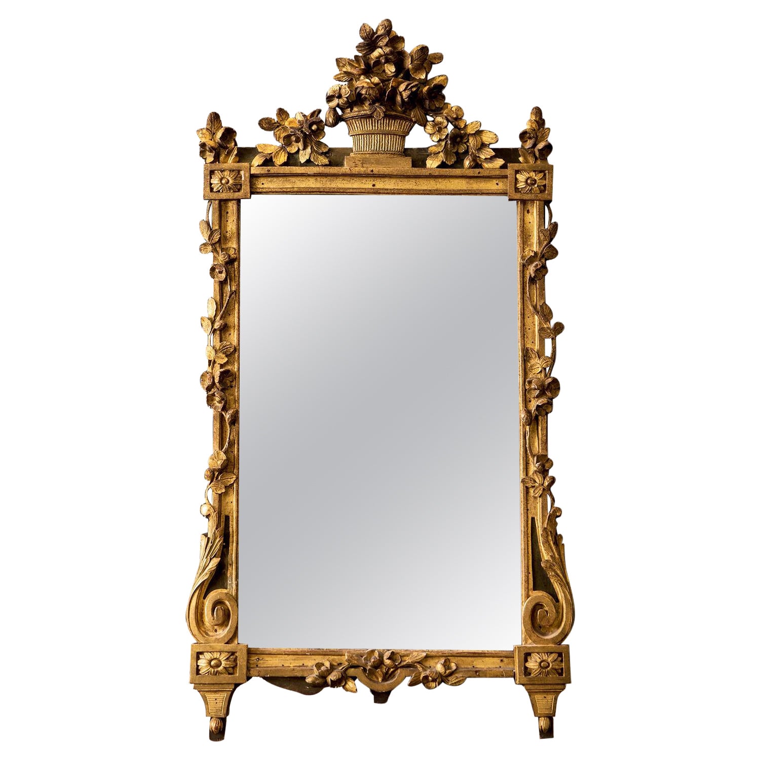 18th Century French Gilded Pinewood Wall Glass Mirror - Antique Wall Décor