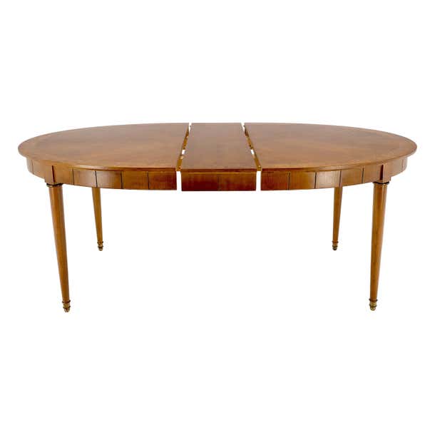Mid-Century Modern Oval Banded Burl Wood Tapered Legs One Leaf Dining ...