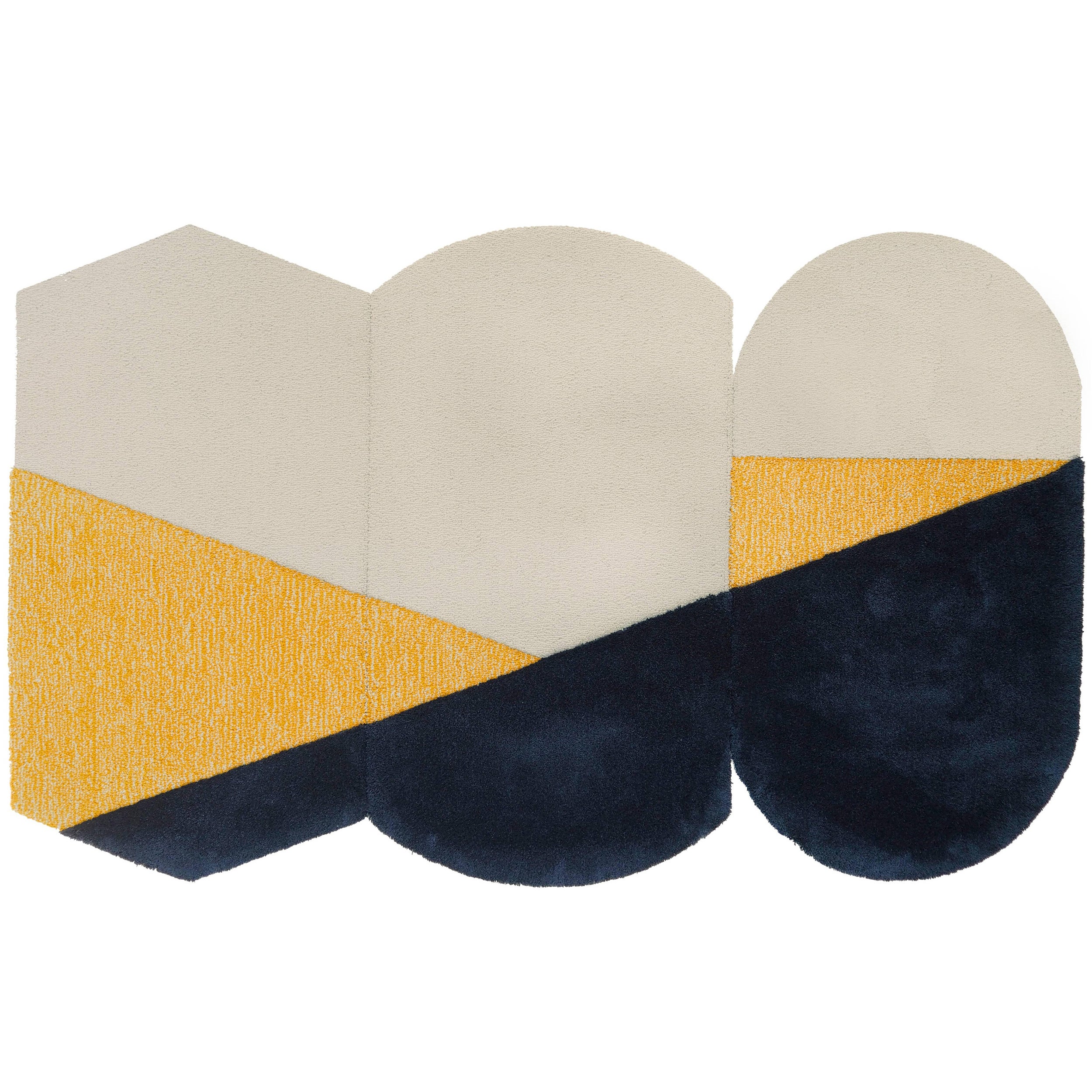 Gelber und grauer Oci-Teppich Triptychon von Seraina Lareida im Angebot