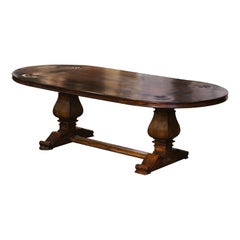 French Carved Walnut with Inlay Decor and Fleur-de-lys Trestle Dining Table