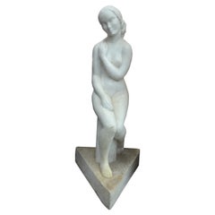 Antique Italian Carrara Marble Nude Female Sculpture