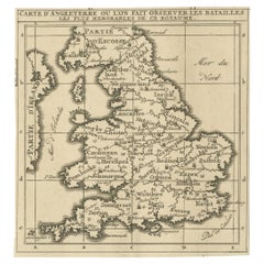 Original Antike Karte von England, die die denkwürdigsten Schlachten zeigt
