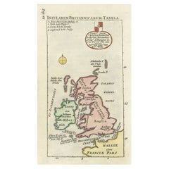 Antique Interesting Small Map of the British Isles with Hand Coloring