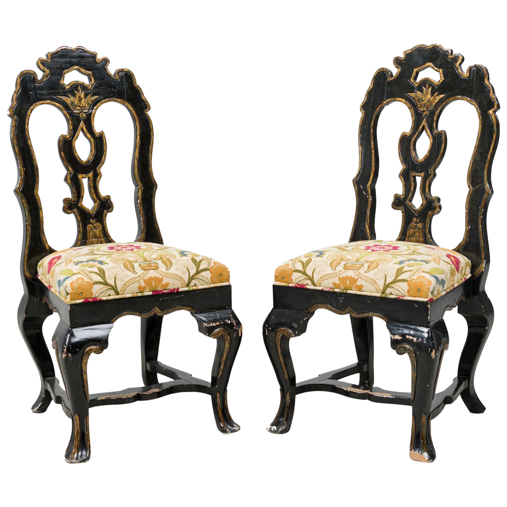 Set of 6 Michael Taylor Portuguese Rococo Giltwood Upholstered Dining Chairs For Sale