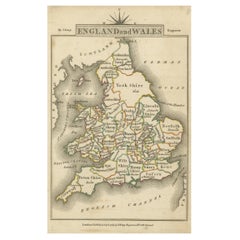 Antique Miniature Map of England and Wales with Hand Coloring