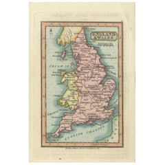 Carte miniature ancienne d'Angleterre et de Pays de Galles