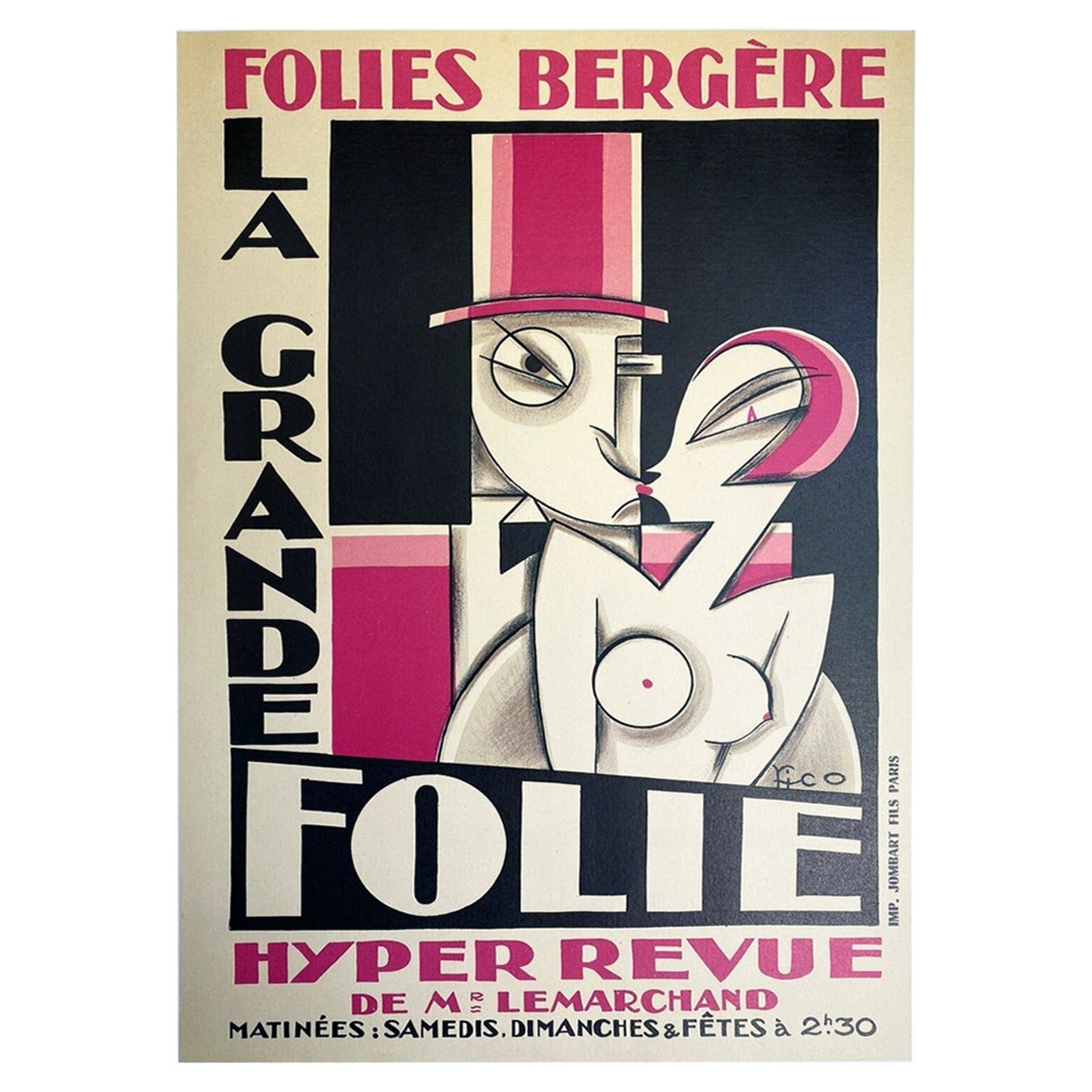 Affiche vintage d'origine des Folies Bergère, 1930