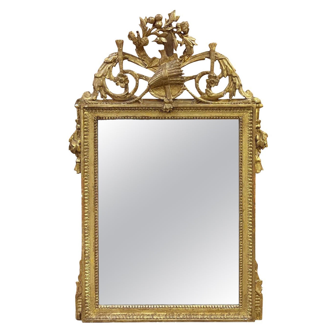 18th Century Gold French Louis XVI Gilded Wall Glass Mirror, Antique Wall Décor For Sale