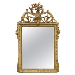 18th Century Gold French Louis XVI Gilded Wall Glass Mirror, Antique Wall Décor