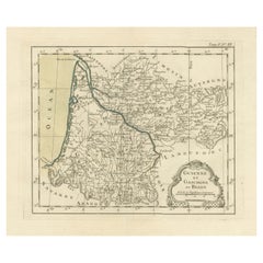 Carte ancienne de la Guyenne, de la Gascogne et du Béarn, France