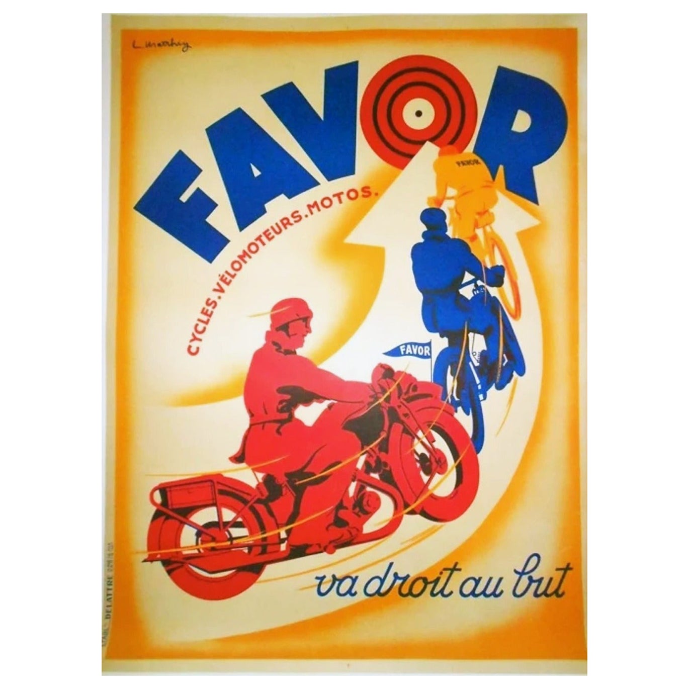 1928 Favor Cycles Original Vintage Poster For Sale