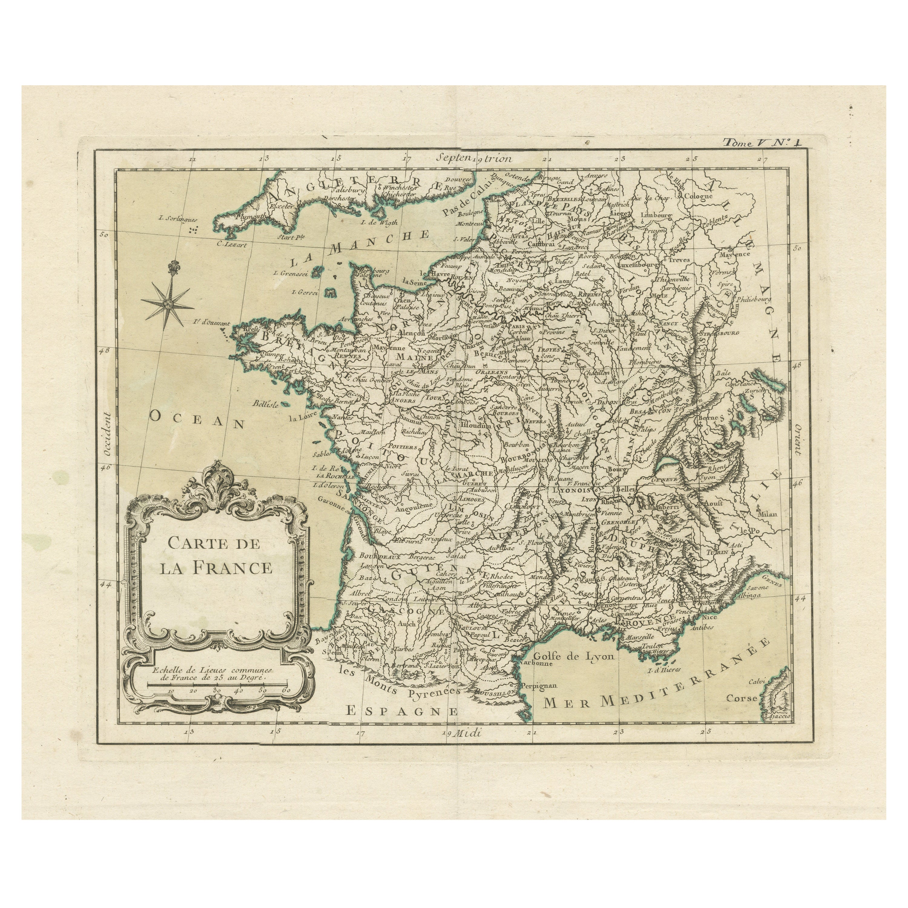 Antique Map of France with Decorative Title Cartouche For Sale