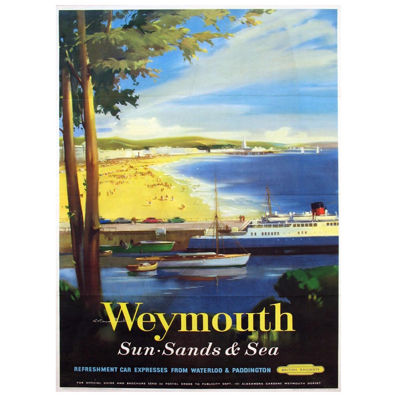 Affiche vintage d'origine de Weymouth - British Railways, 1957