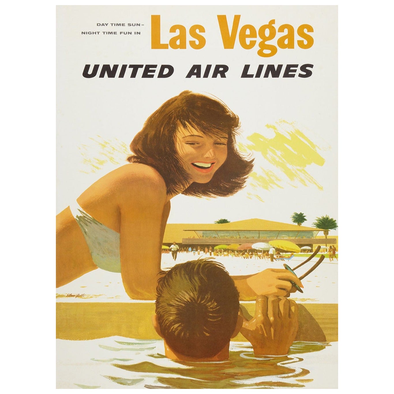 1960 United Airlines - Las Vegas Original Vintage Poster For Sale