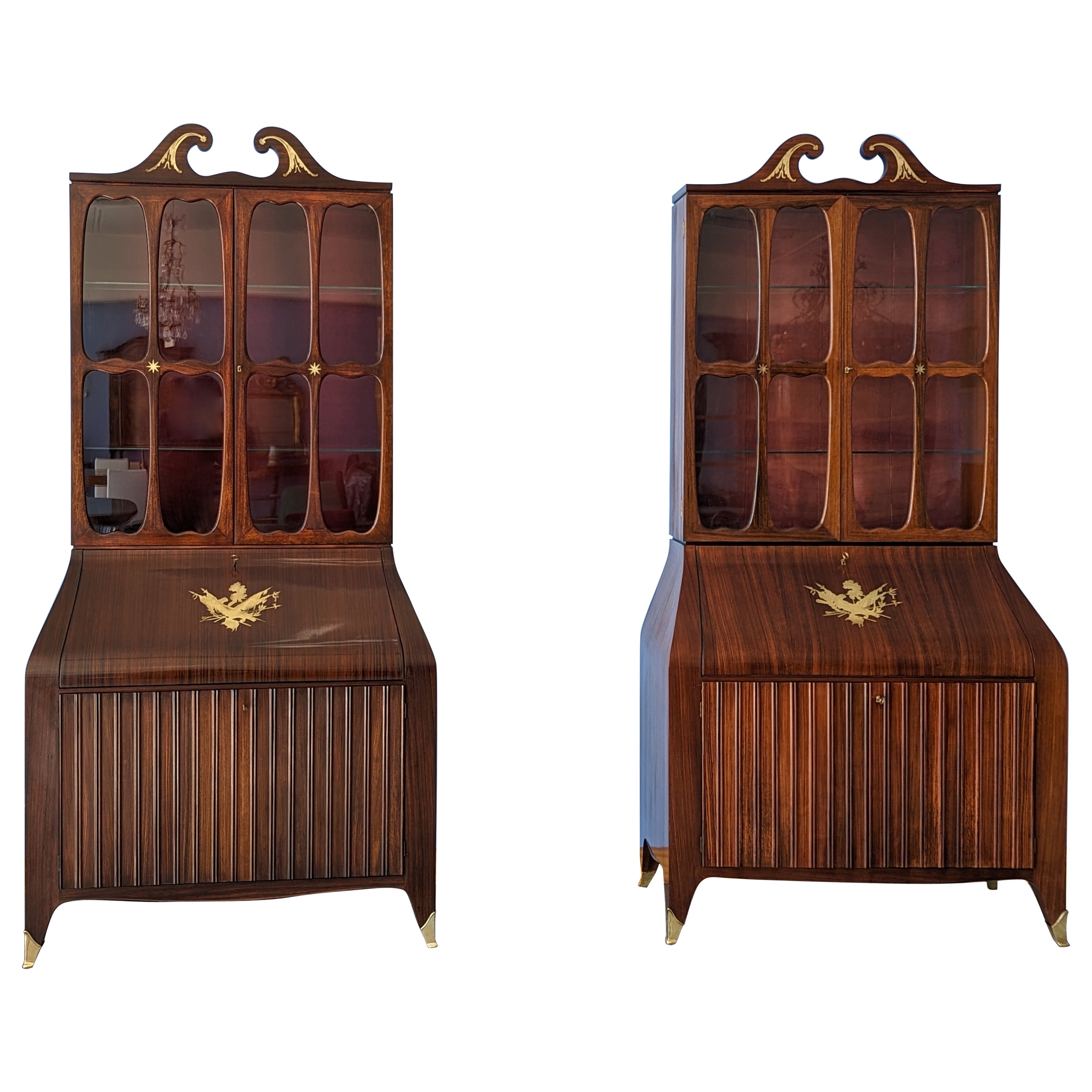 Pair of Trumeau Bookcases in Mahogany Designed by Paolo Buffa, 1950s