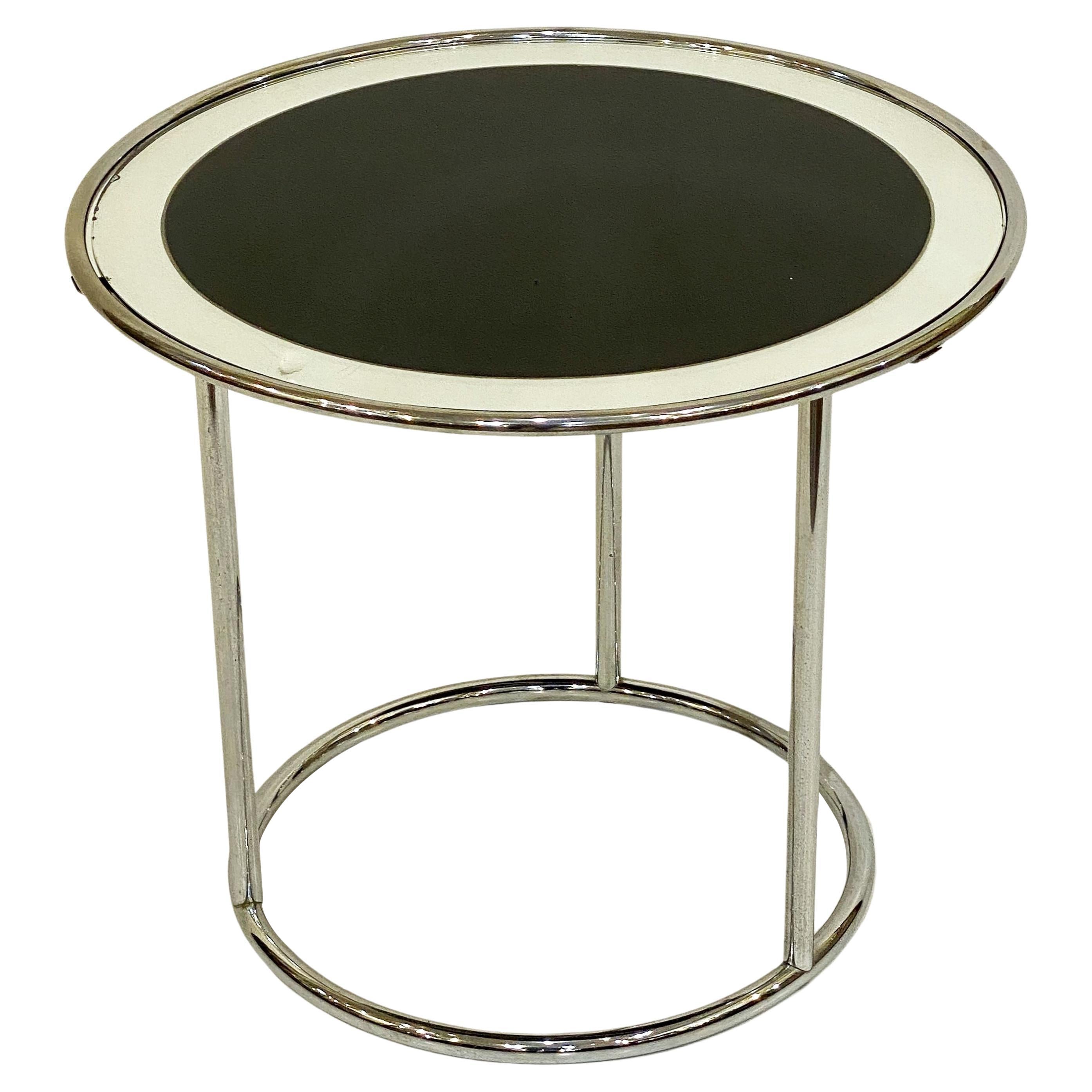 Runder Art-Déco-Getränketisch aus Chrom und verspiegeltem Glas aus England