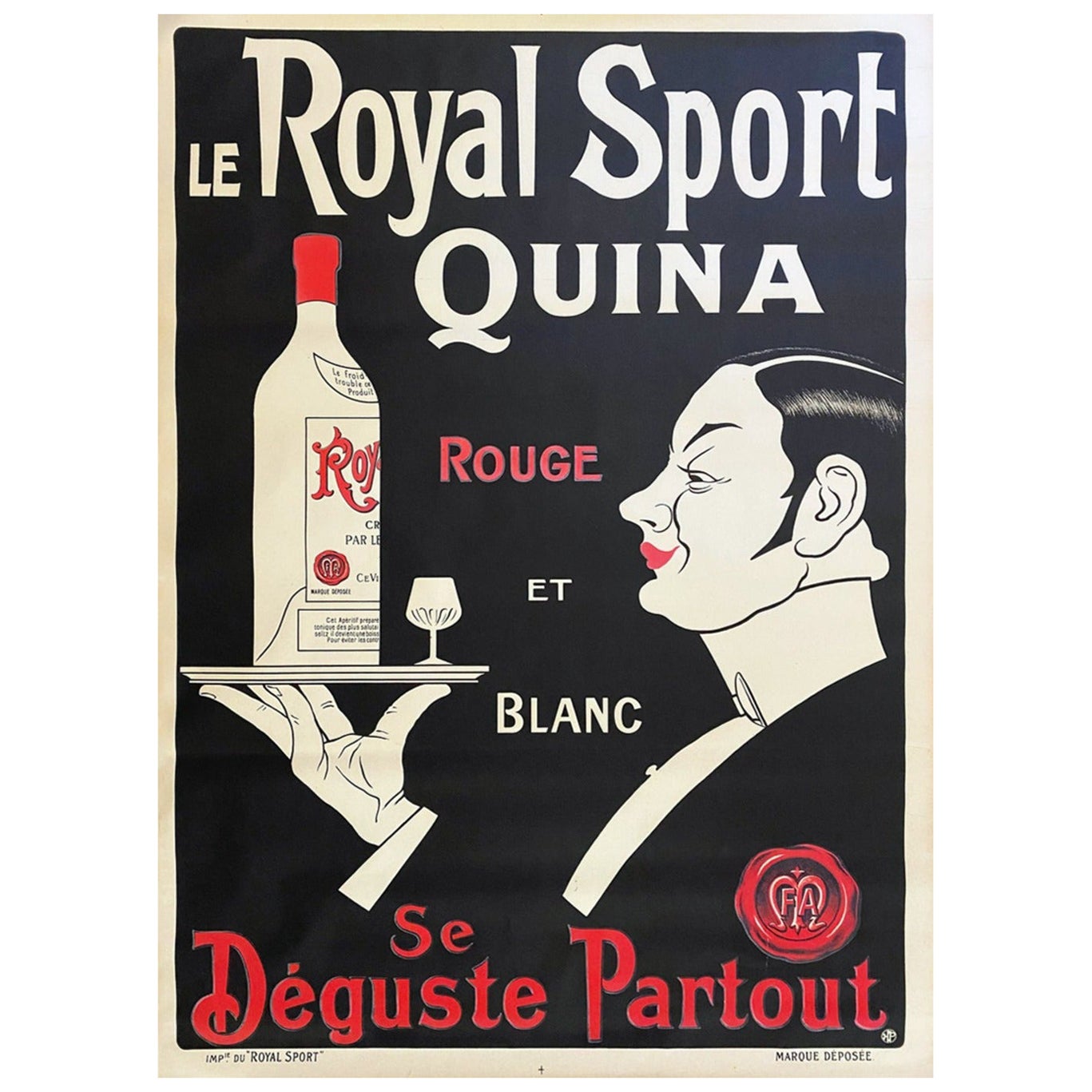 Affiche vintage d'origine Le Royal Sport Quina, 1920