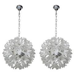 Charming Pair of Chrome and Murano Glass Ball Chandeliers