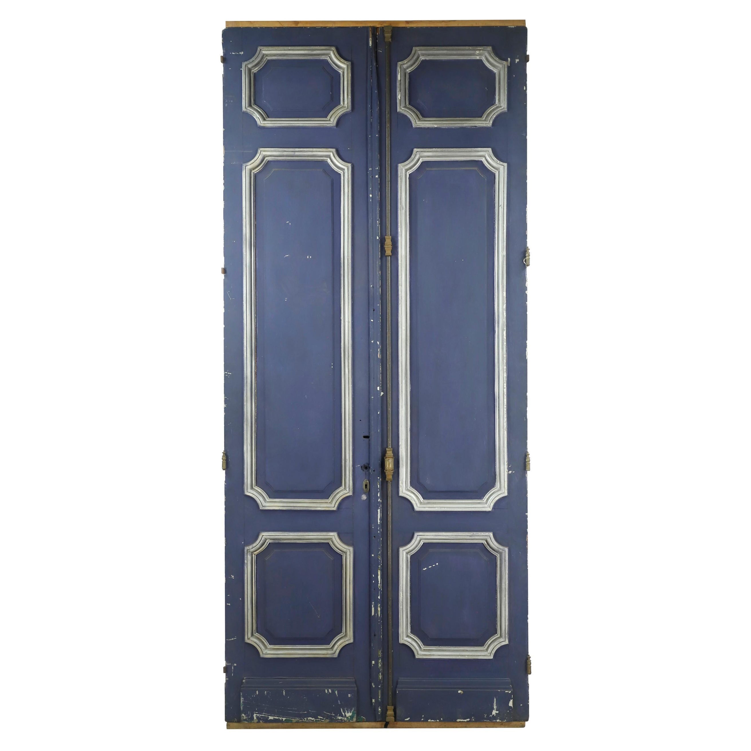 Antique Tall 3 Panel Wood Double Doors 120 H x 52 W