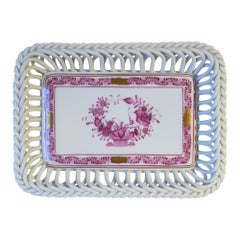 Herend White Porcelain Tray Dish Vide-Poche with Pink and Gold Detail