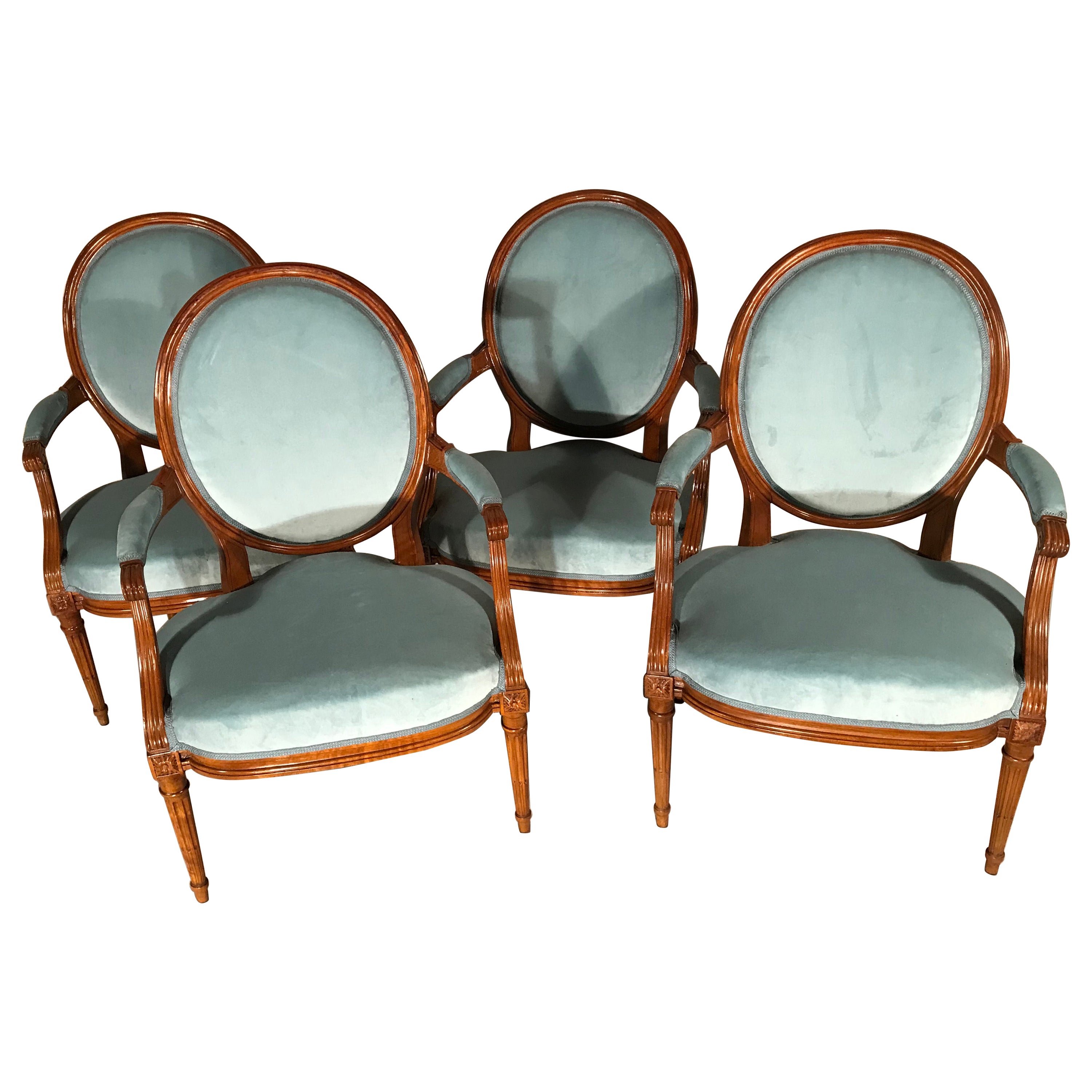 Set of Four Louis XVI Armchairs, 19th Century, France For Sale